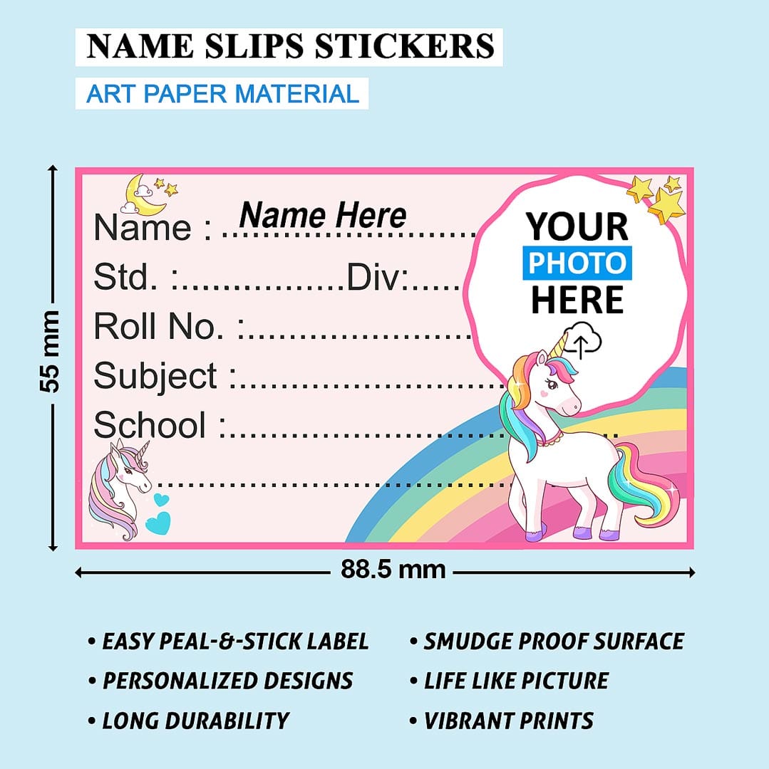 Custom Photo Name Stickers for School Books – 3.5x2 inch (15 Stickers per Sheet)