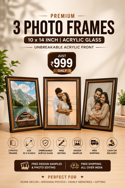 3 Photo Frames 10×14" with Acrylic Glass – Set of 3 | Free Editing & Shipping